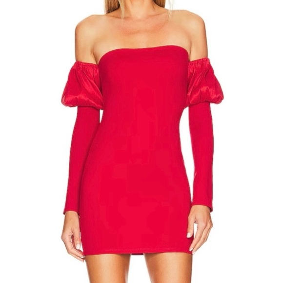 REVOLVE Dresses & Skirts - Majorelle red puff sleeve mini dress size XS excellent condition